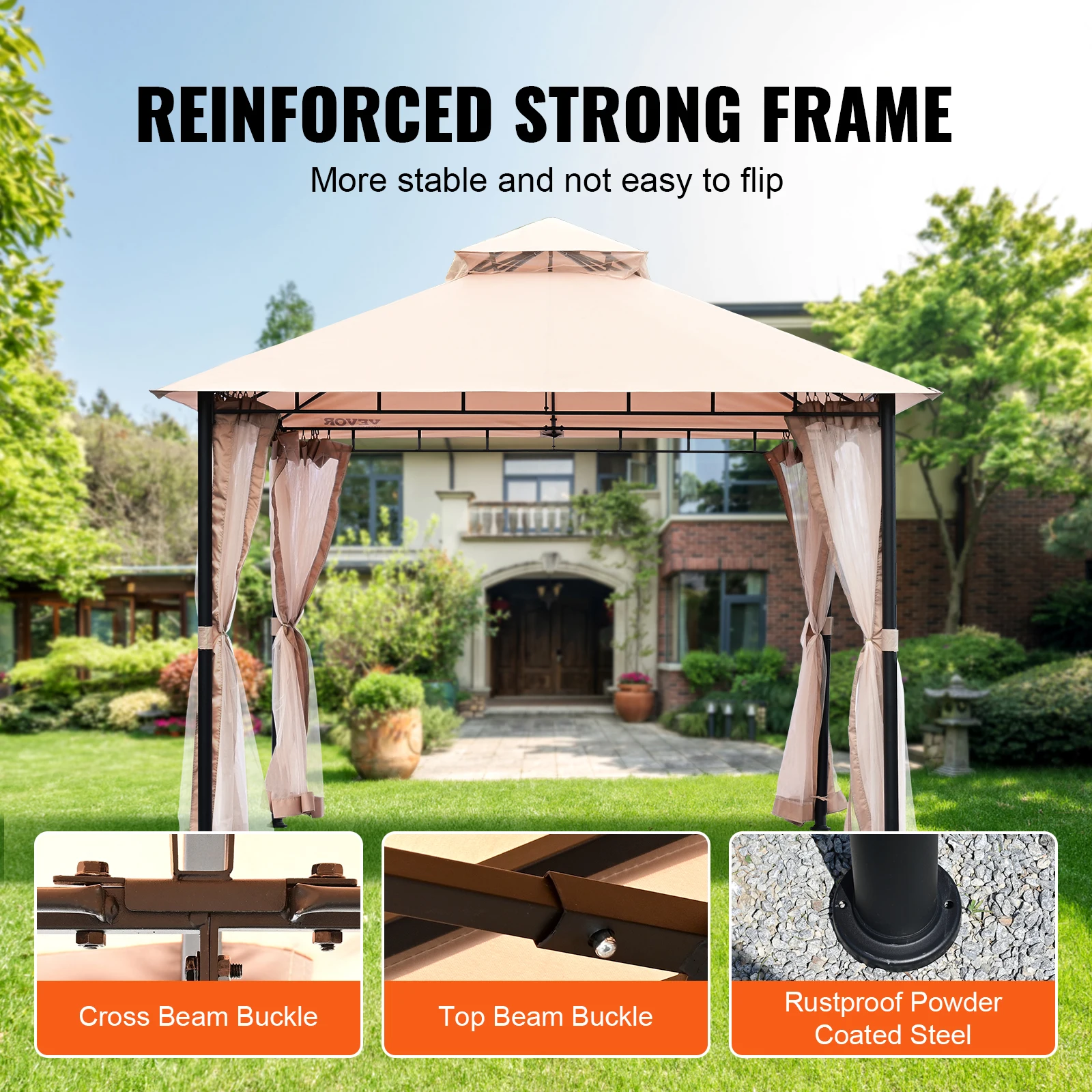 11x11ft/10x10ft/10x13ft Portable Gazebo PU Coated 250D Garden Market Waterproof Collapsible Canopy Tent for Outdoor - Image 6