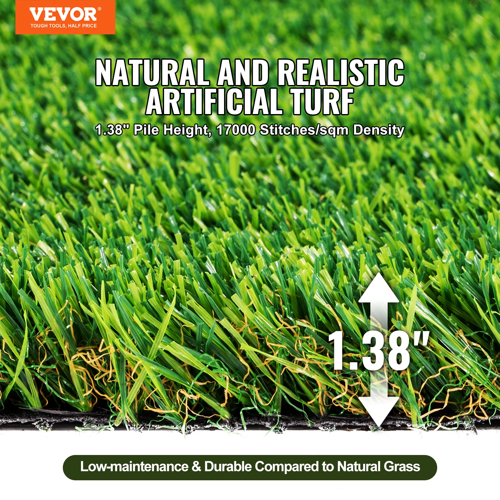 Artifical Grass Rug Green Turf 1.38/1.57" Fake Door Mat Outdoor Patio Lawn Decoration Easy to Clean with Drainage Holes - Image 2