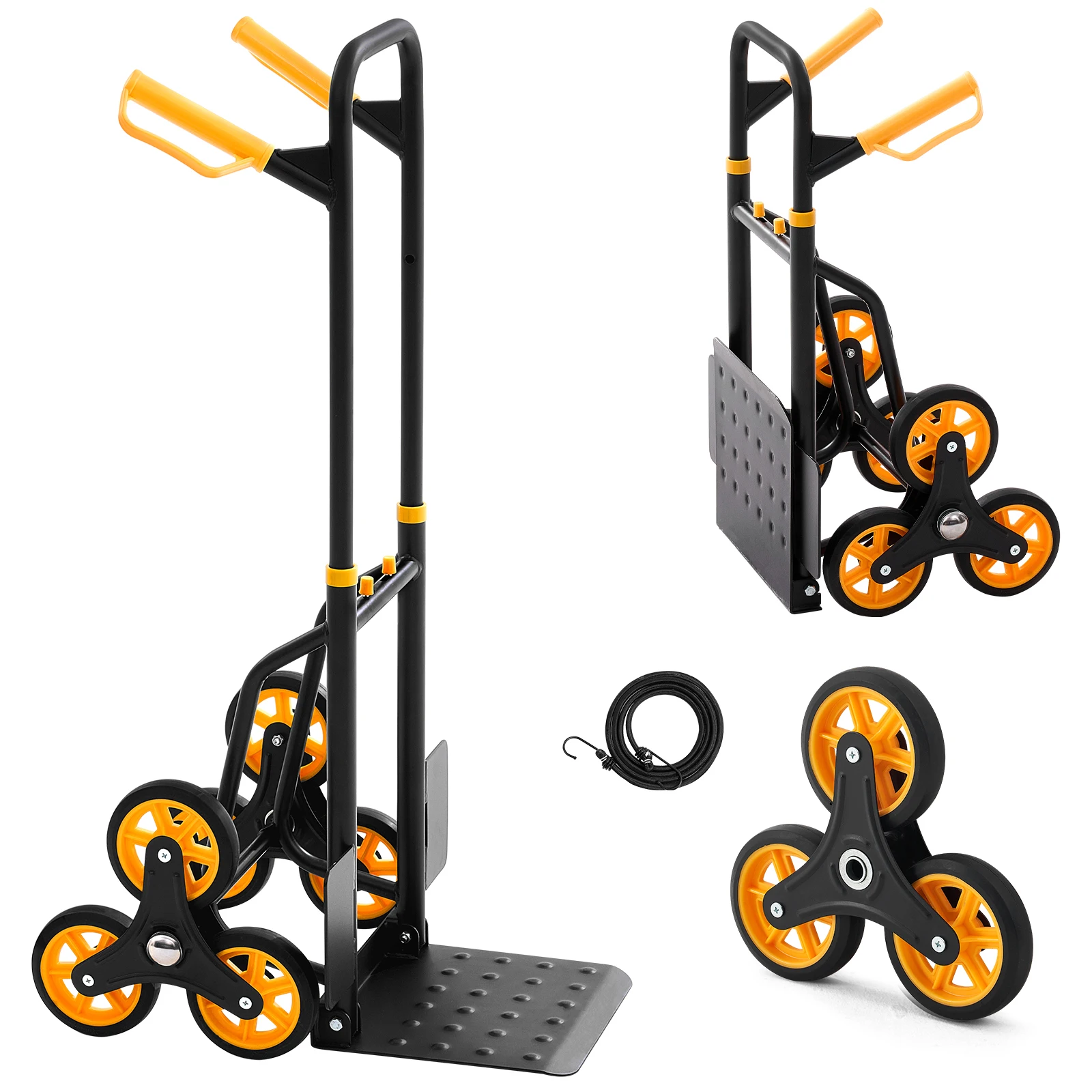 440/770 lbs Folding Hand Truck Dolly with 6 Wheels & 2 Elastic Ropes Stair Climbing Cart for Shopping Moving Warehouse