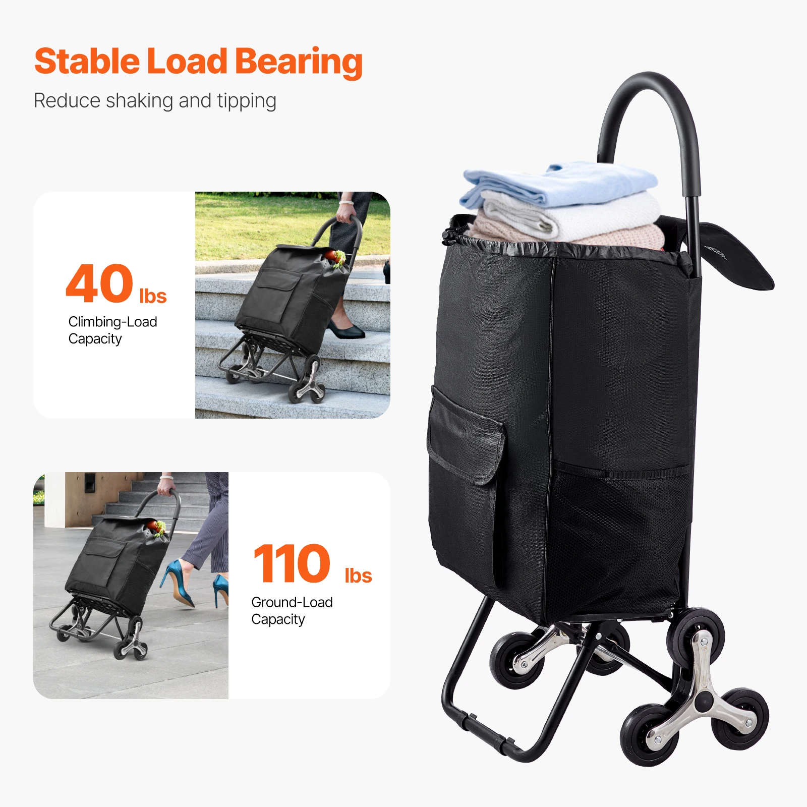 36L 110Lbs Grocery Cart Folding Shopping Cart Hand-pulled Trolley Household Portable Storage Stair Climbing Handcart - Image 3