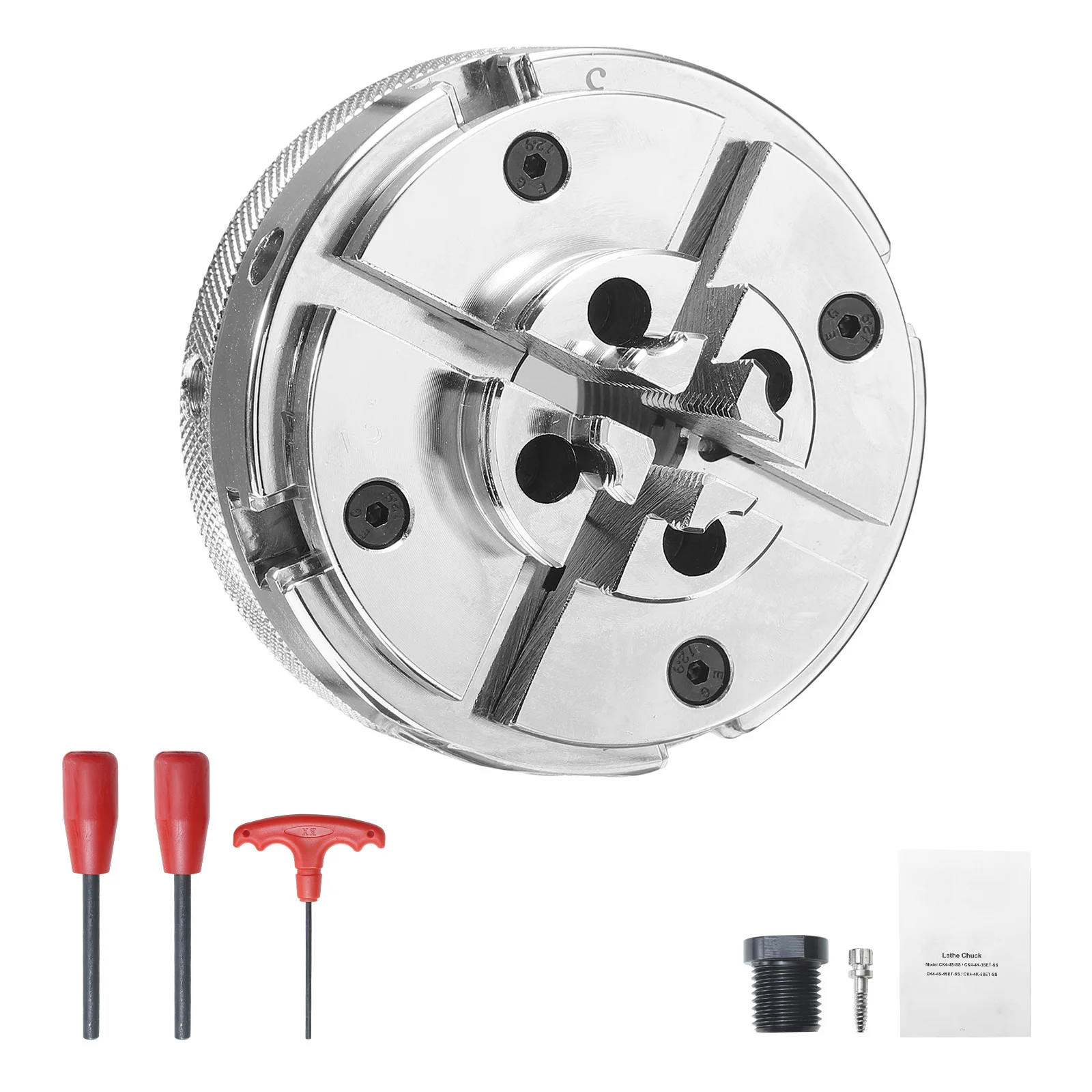 4 Inch Wood Lathe Chuck 4-Jaw Self-Centering Wood Turning Chuck Set with 1in x 8TPI Thread & Adapter for Woodworking