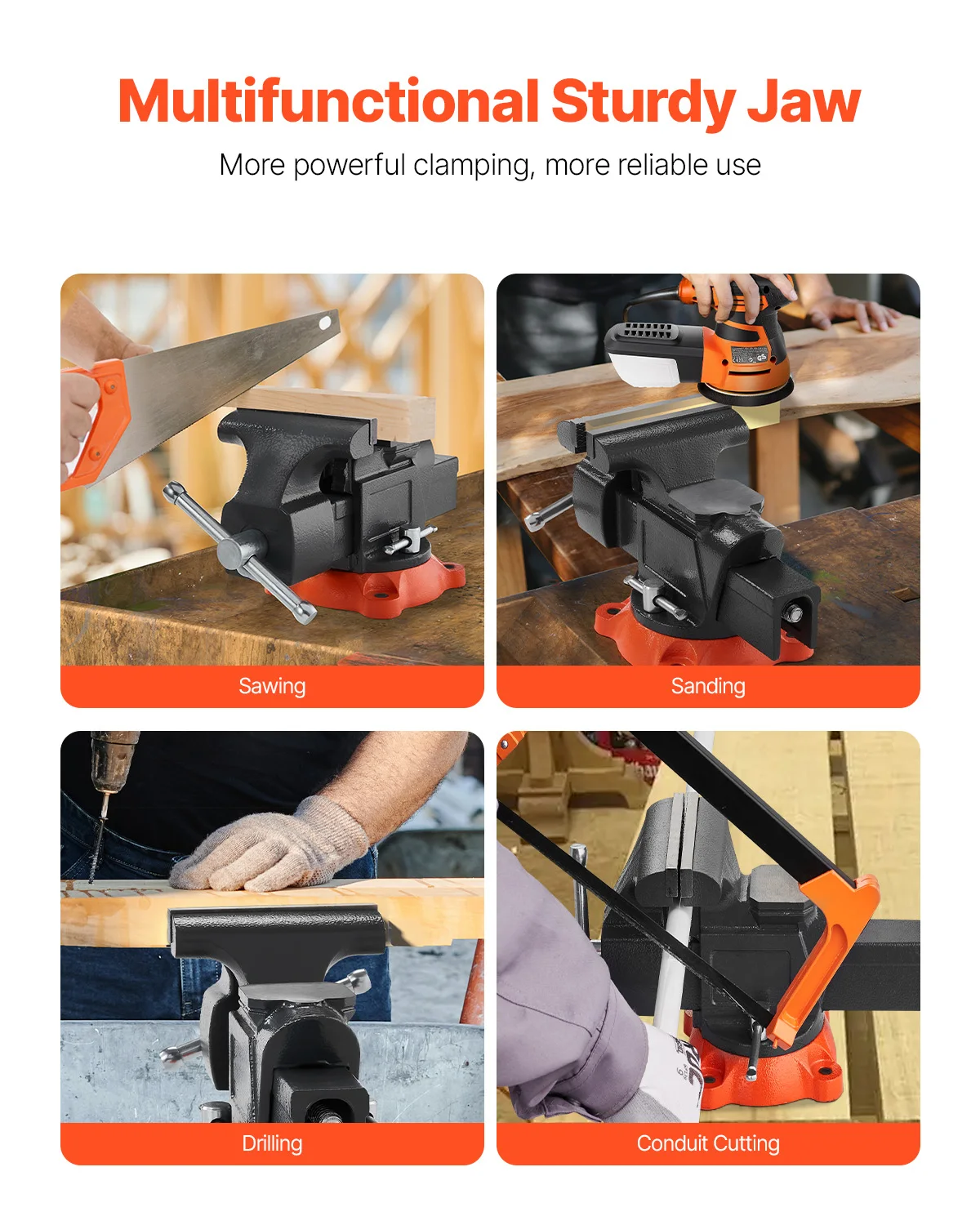 Bench Vise 5"/5.5"/8" Jaw Width Multipurpose Vise with 360° Swivel Locking Base Vise with Anvil for Clamping Round Pipe - Image 6
