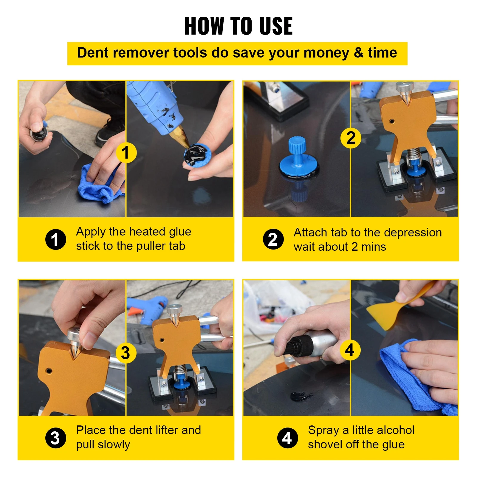 Paintless Dent Removal Rods Stainless Steel Rods Car Dent Repair Kit Glue Puller Kit for Auto Dent Removal Door Dings - Image 4