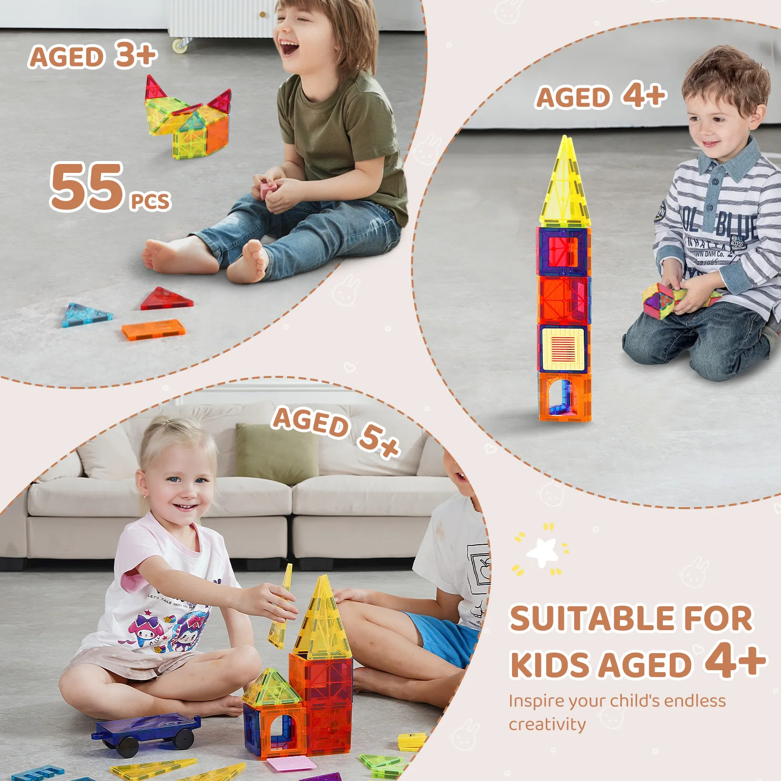55pcs Magnetic Building Blocks Construction Set Magnet Tiles Children Montessori Educational Game Toys for Kids Gifts - Image 4
