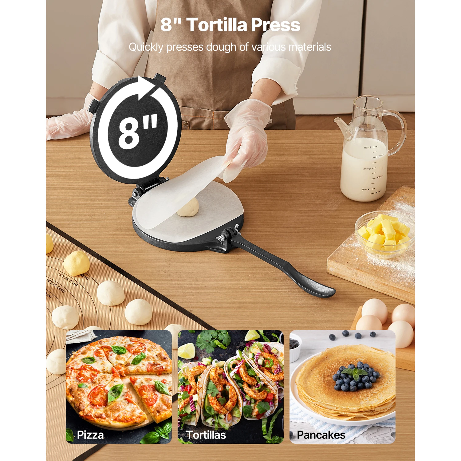 8 10 Inch Tortilla Press Cast Iron Tortilla and Roti Maker Heavy Duty Tortilladora Press Pataconera Makers w/Handle - Image 3