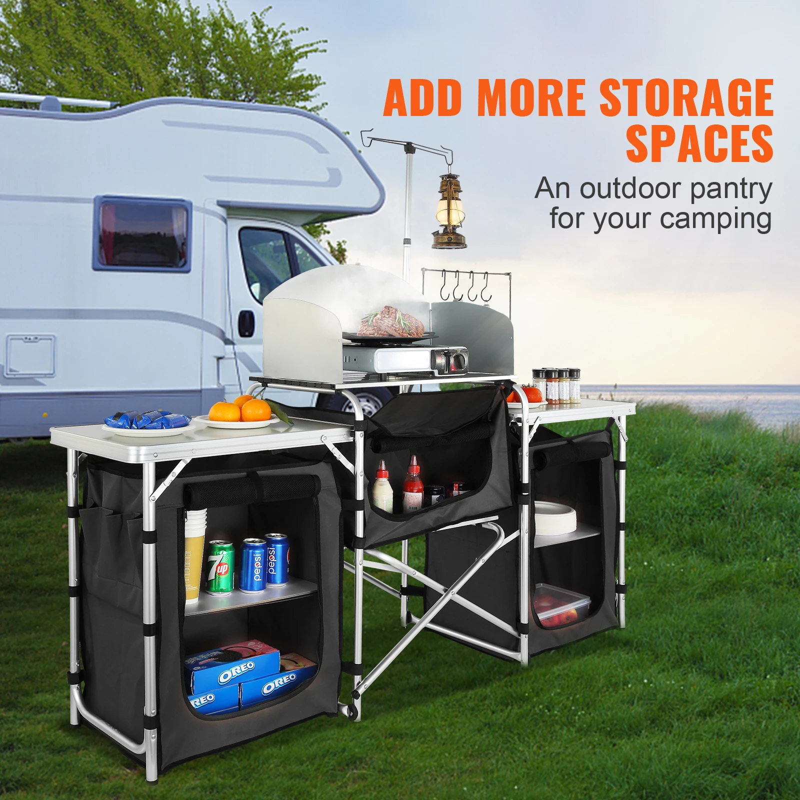 Camping Kitchen Table Folding Outdoor Cooking Table with Storage Carrying Bag Aluminum Cook Station for Picnics BBQ RV - Image 2