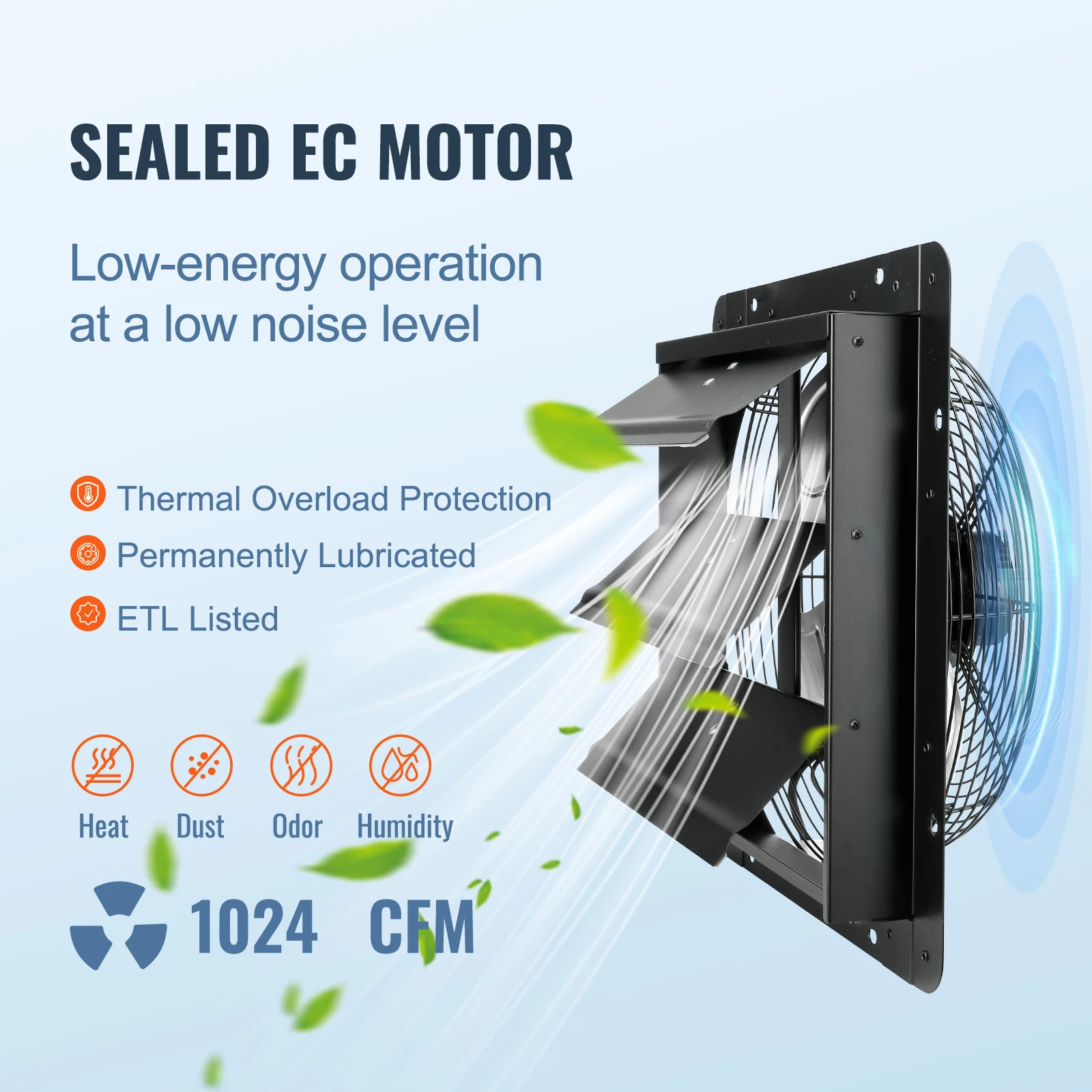 Shutter Exhaust Fan AC/ EC-motor 10-Speed Adjustable Wall Mount Attic Ventilation and Cooling for Greenhouses Garages - Image 4