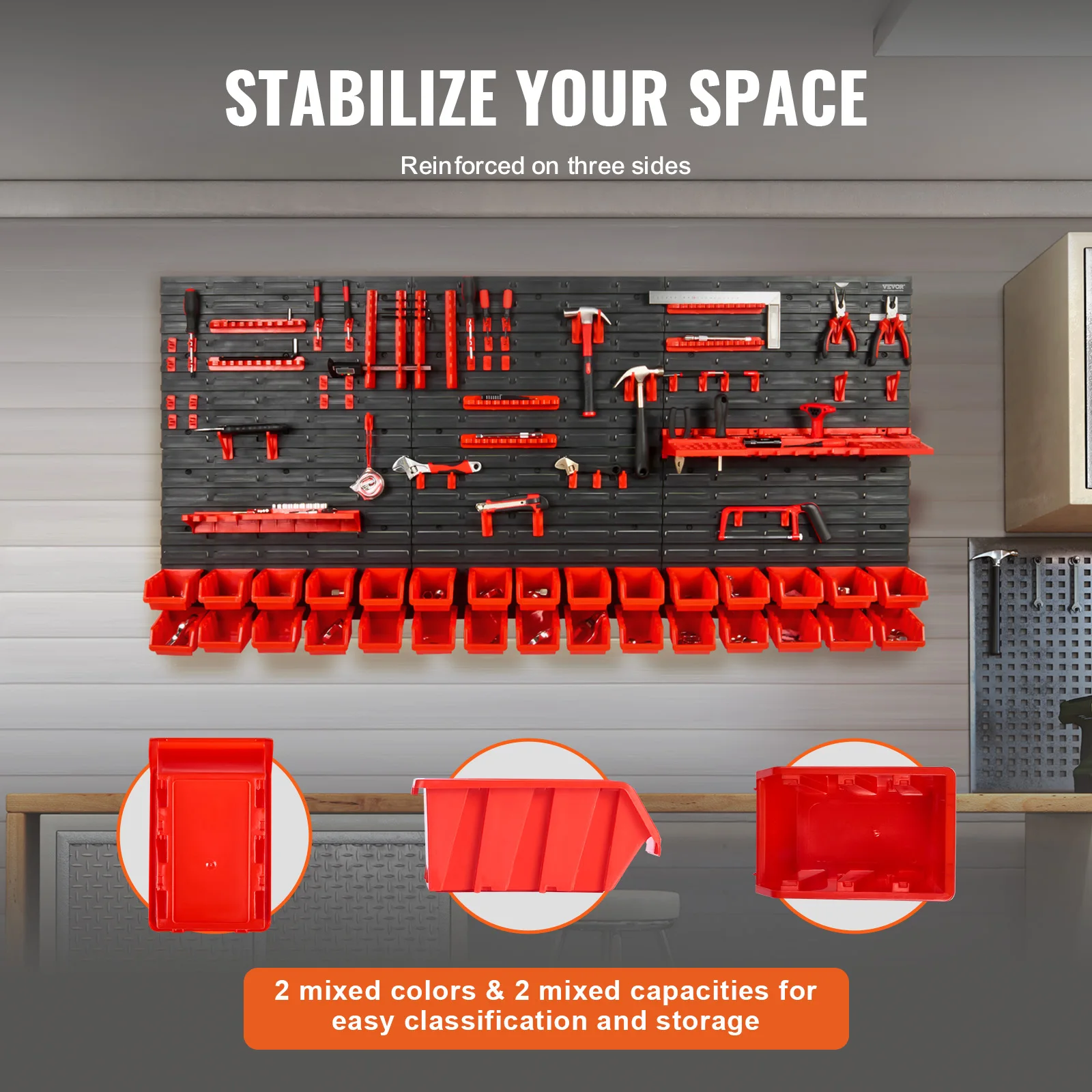 Wall Mounted Storage Bins 30/48Bin Parts Rack Organizer Garage with Wall Panels Hooks Plastic Shop Tool for Screw Nails - Image 4