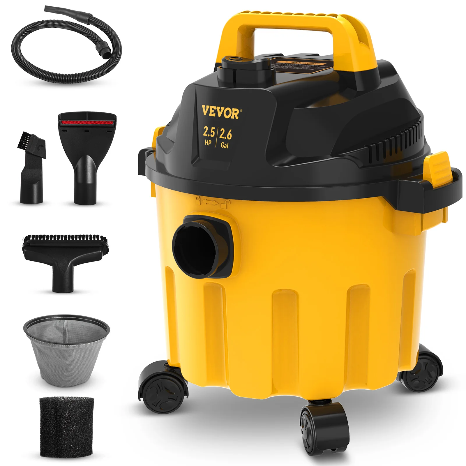 Wet Dry Vac 2.6 Gallon 2.5 Peak HP 3 in 1 Portable Shop Vacuum with Blowing Function Attachment Storage for Floor