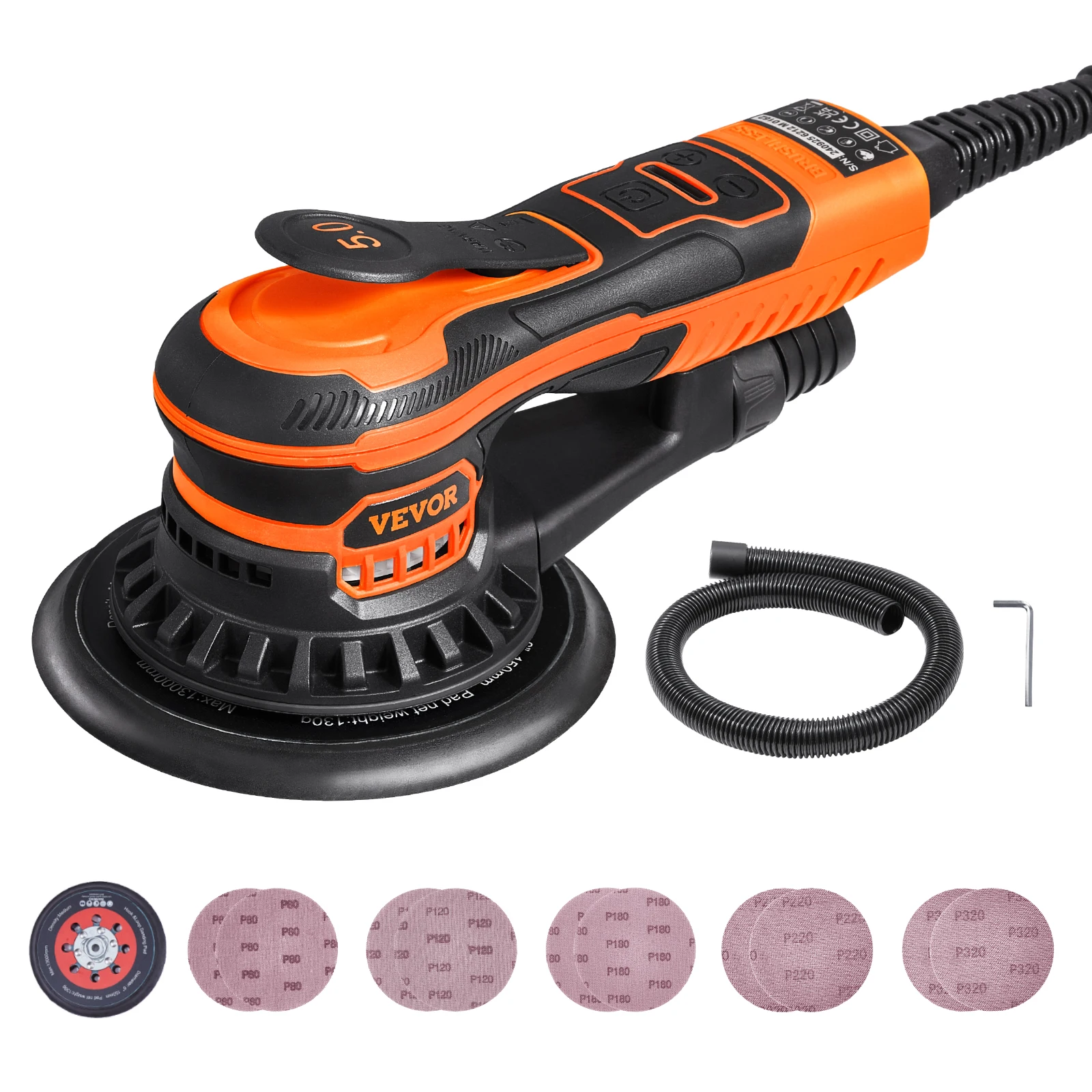 Random Orbital Sander 350W Brushless 10000 PRM 6 Variable Speed Electric Orbital Sander for Woodworking Detail Sanding