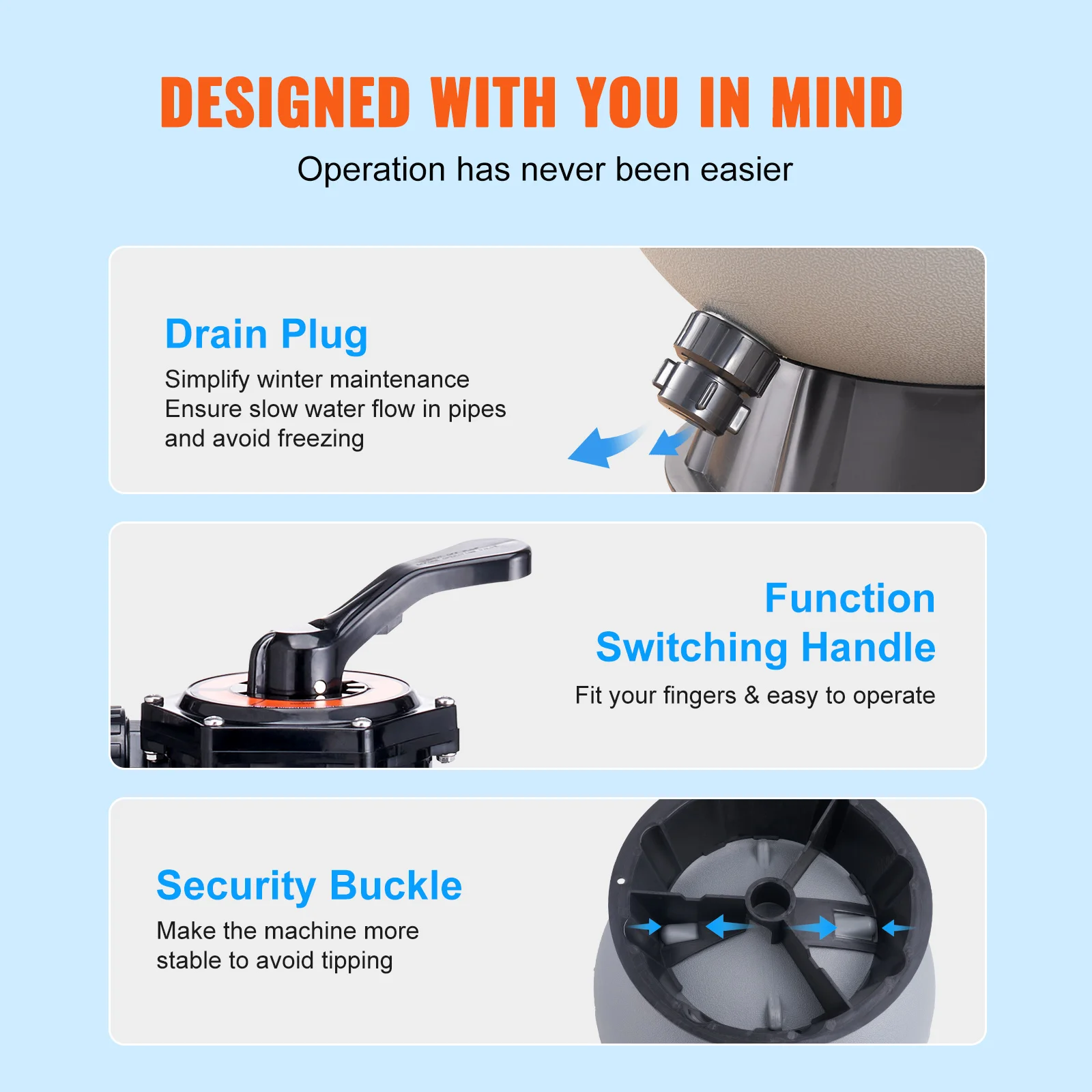 16/19/22/24 Inch Sand Filter 7-Way Multi-Port Valve & High GPM Flow Rate Above Inground Swimming Pool Sand System Gray - Image 5