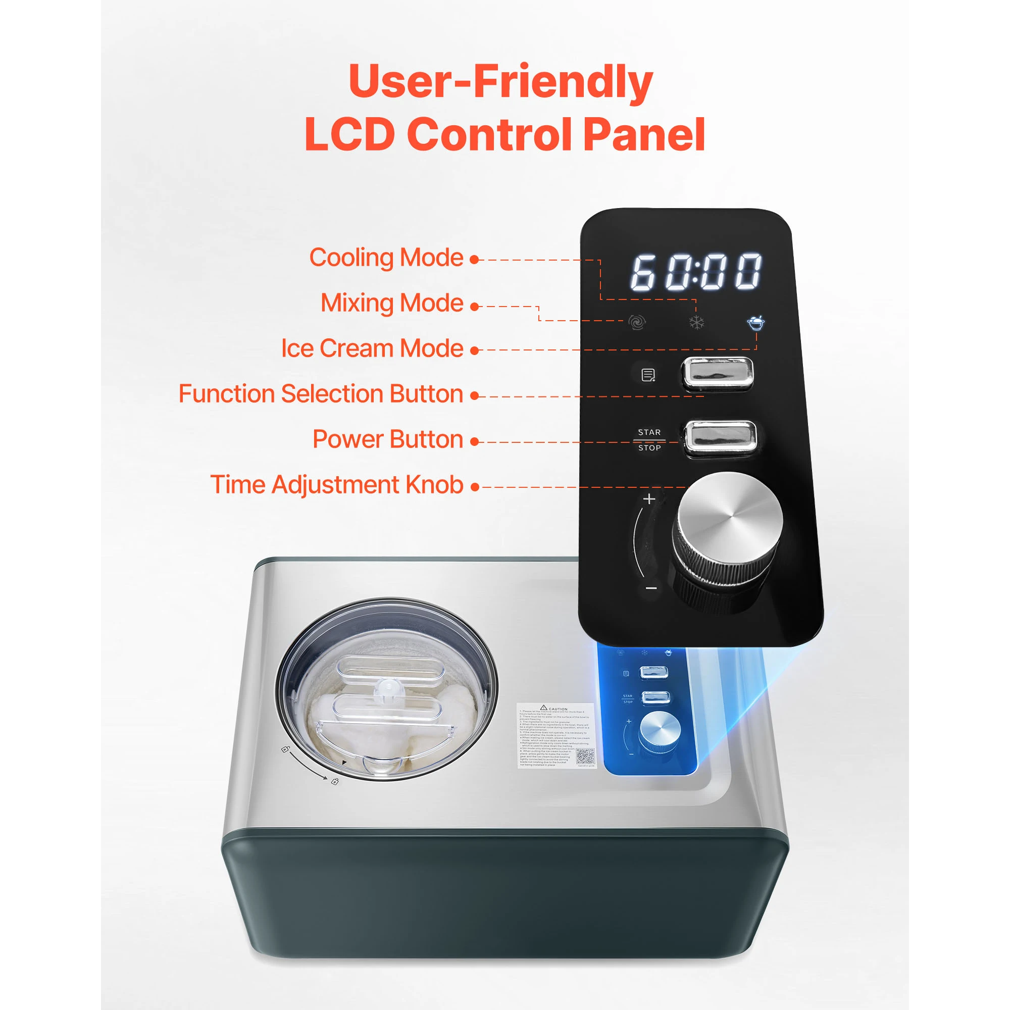 Automatic Ice Cream Maker w/Built-in Compressor 1.5QT No Pre-freezing Gelato Make Stainless Steel Electric Sorbet-Maker - Image 5