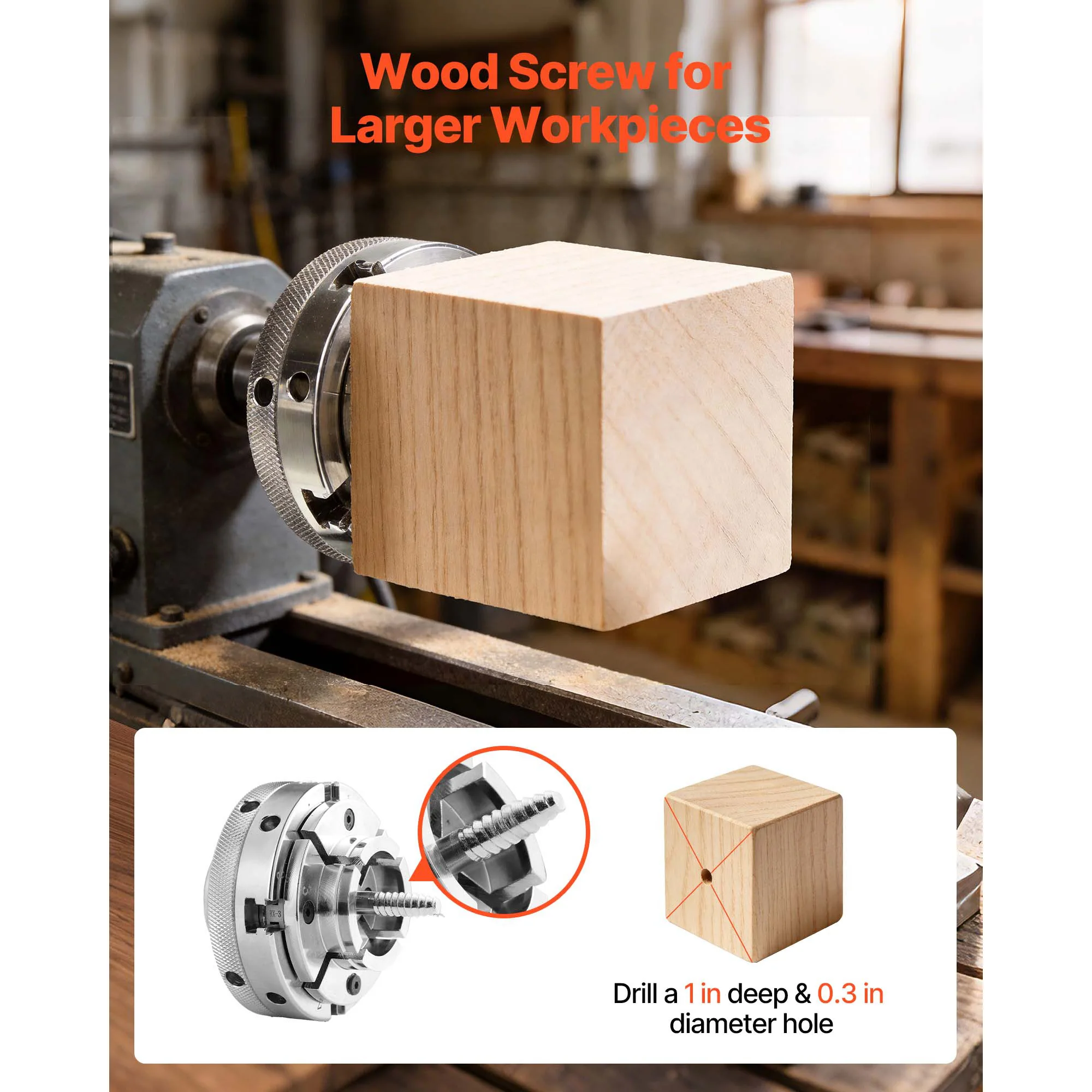 4 Inch Wood Lathe Chuck 4-Jaw Self-Centering Wood Turning Chuck Set with 1in x 8TPI Thread & Adapter for Woodworking - Image 5