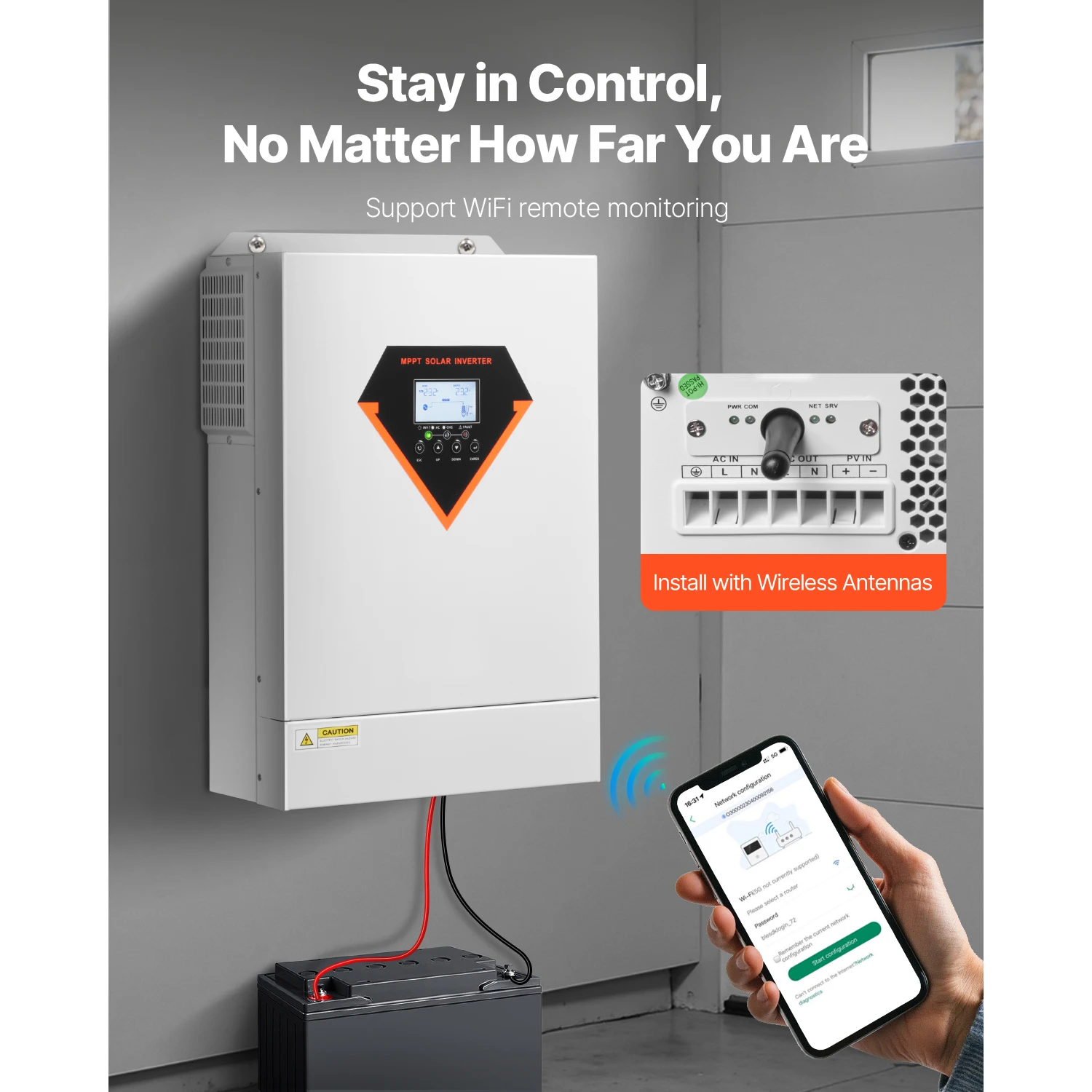 Hybrid Solar Inverter 3500W/6000W 24V DC to Single-Phase 220/230V AC, Built-in 100A MPPT Solar Controller for Off-Grid - Image 3