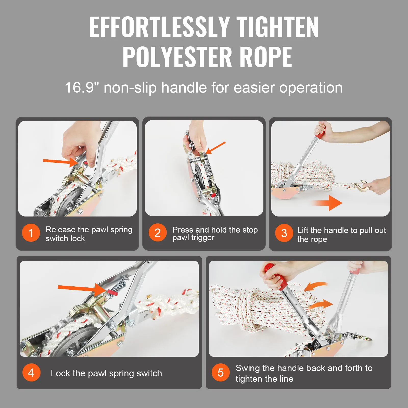 Rope Puller 3/4 T 1653lbs Pulling Capacity with 100' 0.6" diameter Rope 2 Hook Come Along Winch Heavy Duty Puller Tool - Image 6