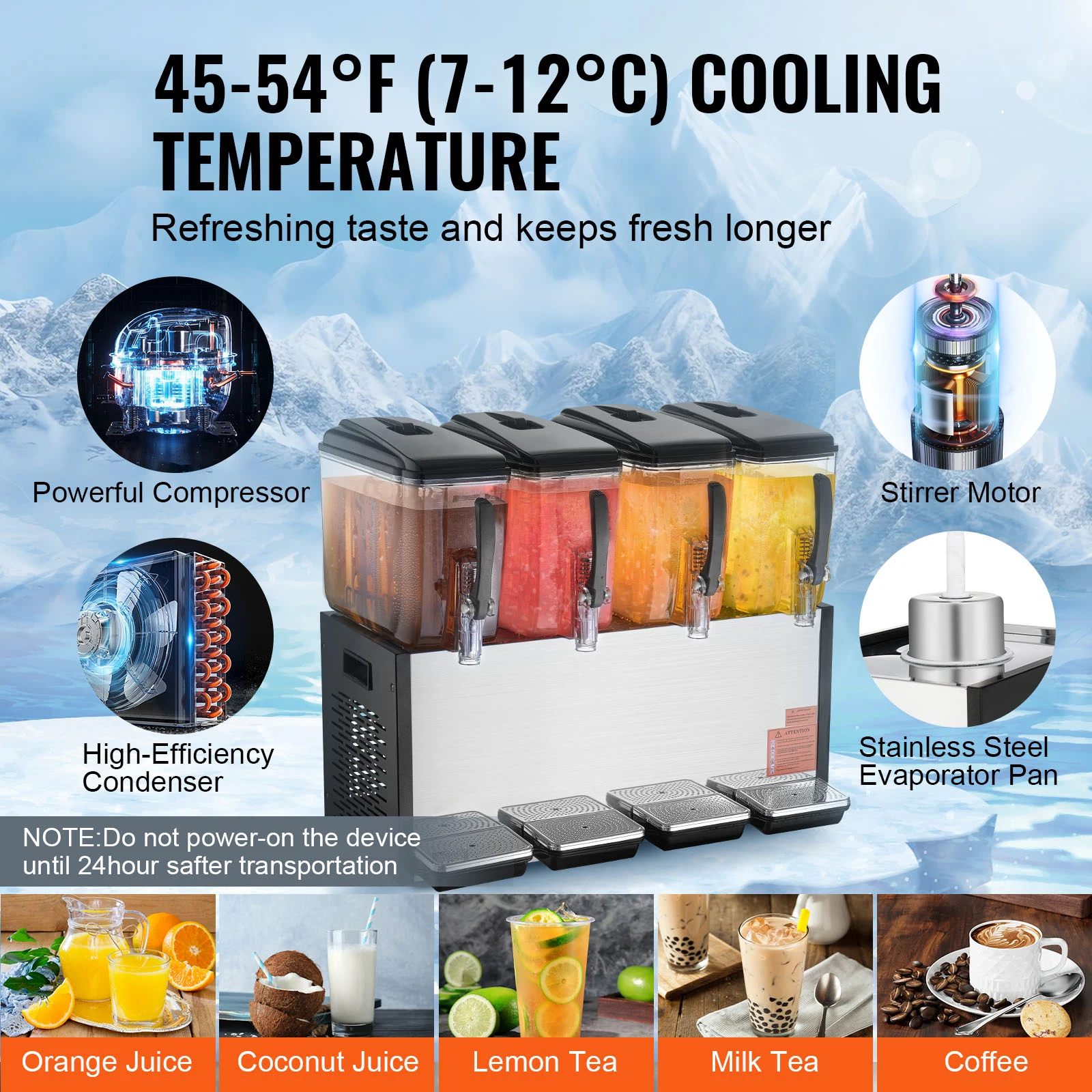 Commercial Beverage Dispenser 4 Tanks 10L/12L Per Tank Juice Dispenser Stainless Steel Ice Tea Drink Machine - Image 5