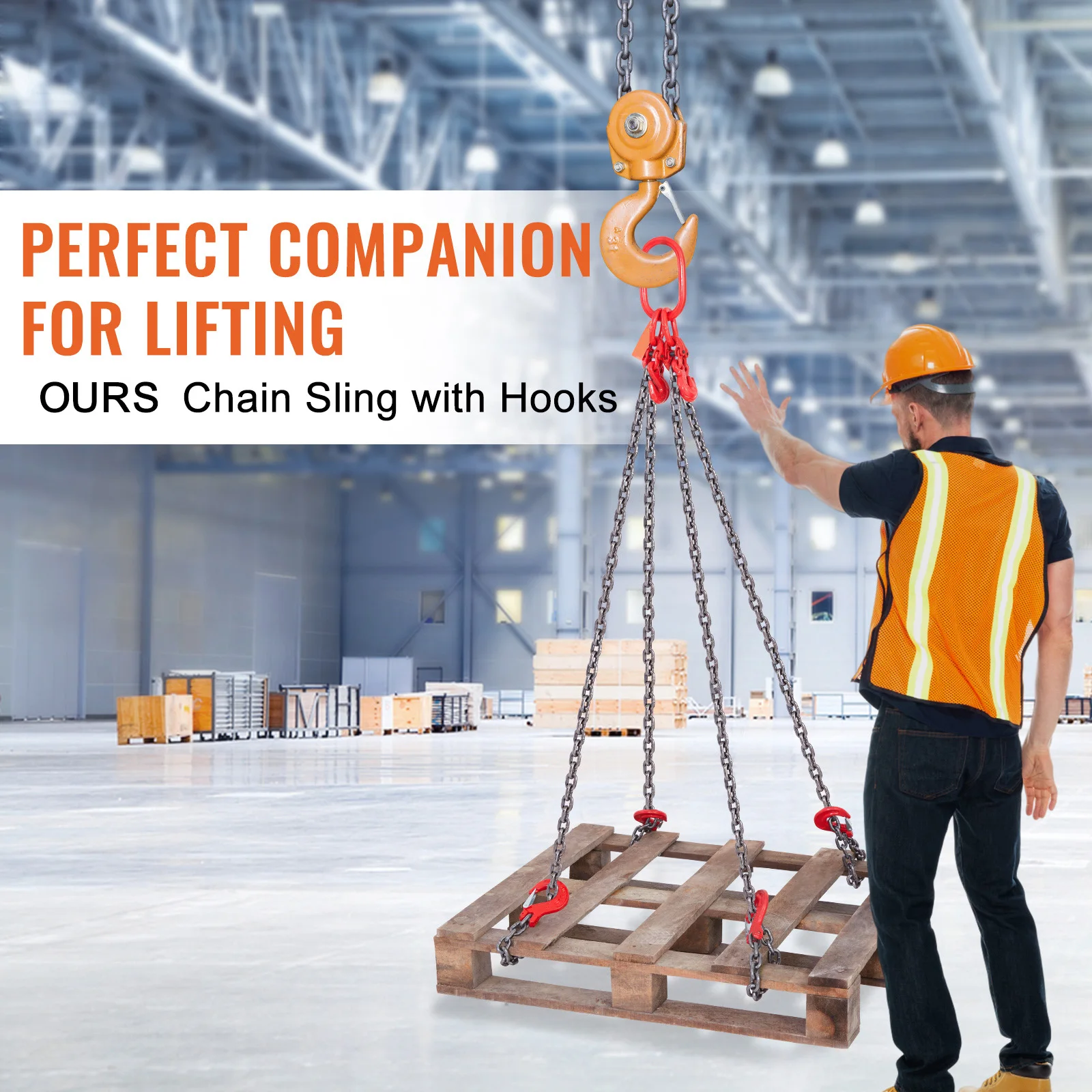 Chain Sling 5/16in X 5 Ft Lifting Chains with Hooks G80 Engine Chain Hoist Lifts Lifting Sling Chains for Engine Hoist - Image 2