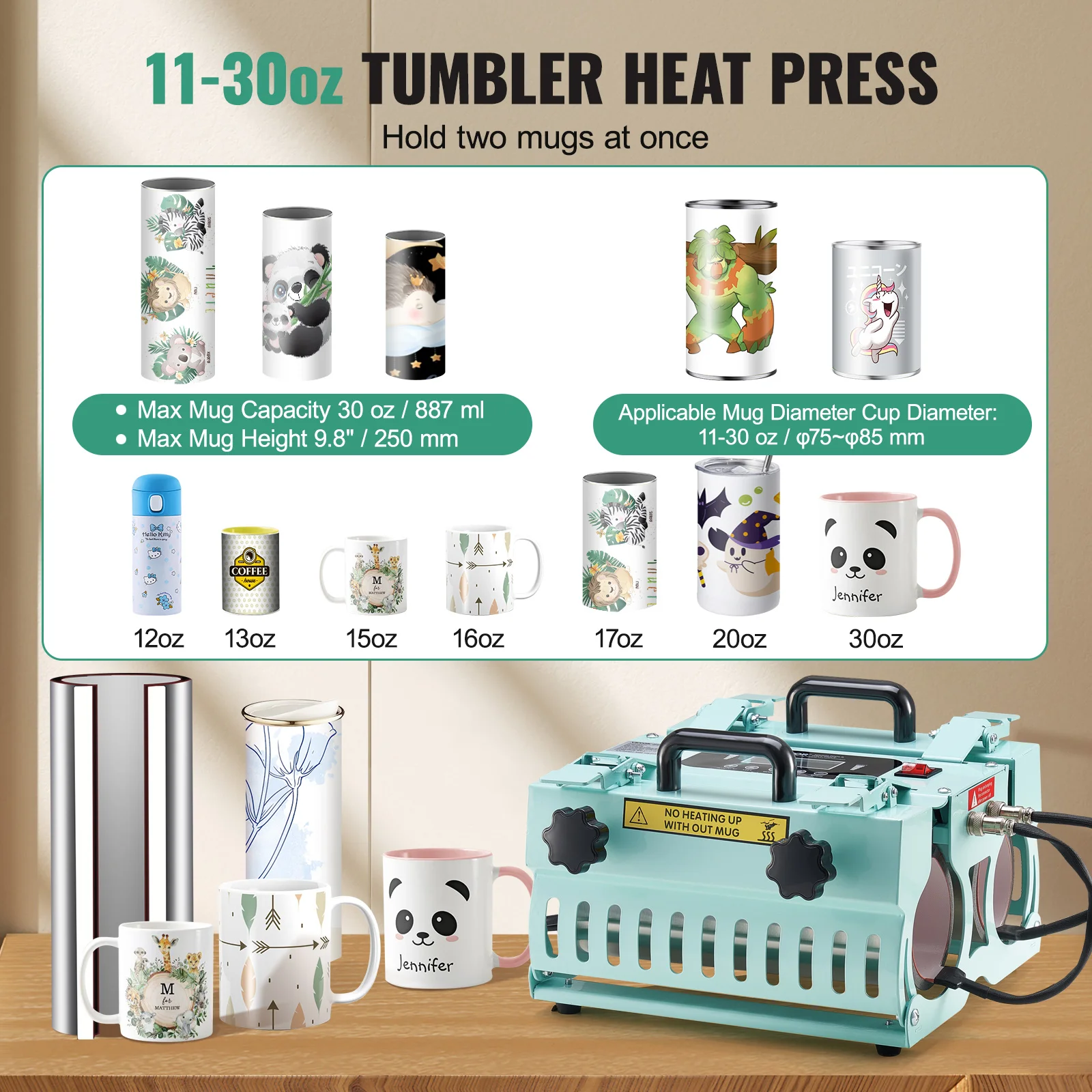 Tumbler Heat Press Machine 2 Station Heaters 11-30oz Mug Press Tumbler Press Sublimation Tumblers Cups and Mug 19.6lbs - Image 2