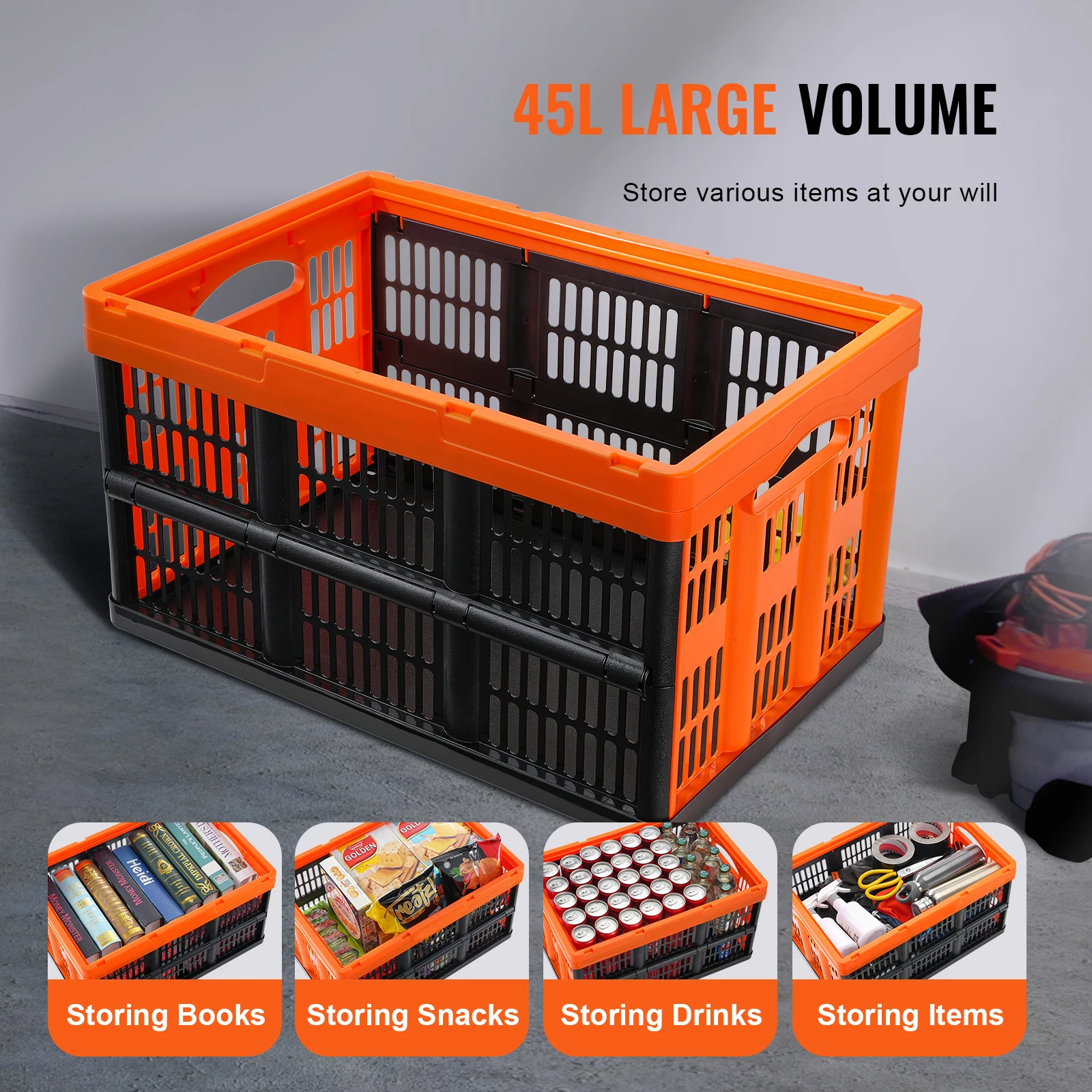 45L 3/6 Pack Plastic Collapsible Storage Basket Folding Bins with Handles Stackable Containers for Clothes Grocery Toys - Image 2
