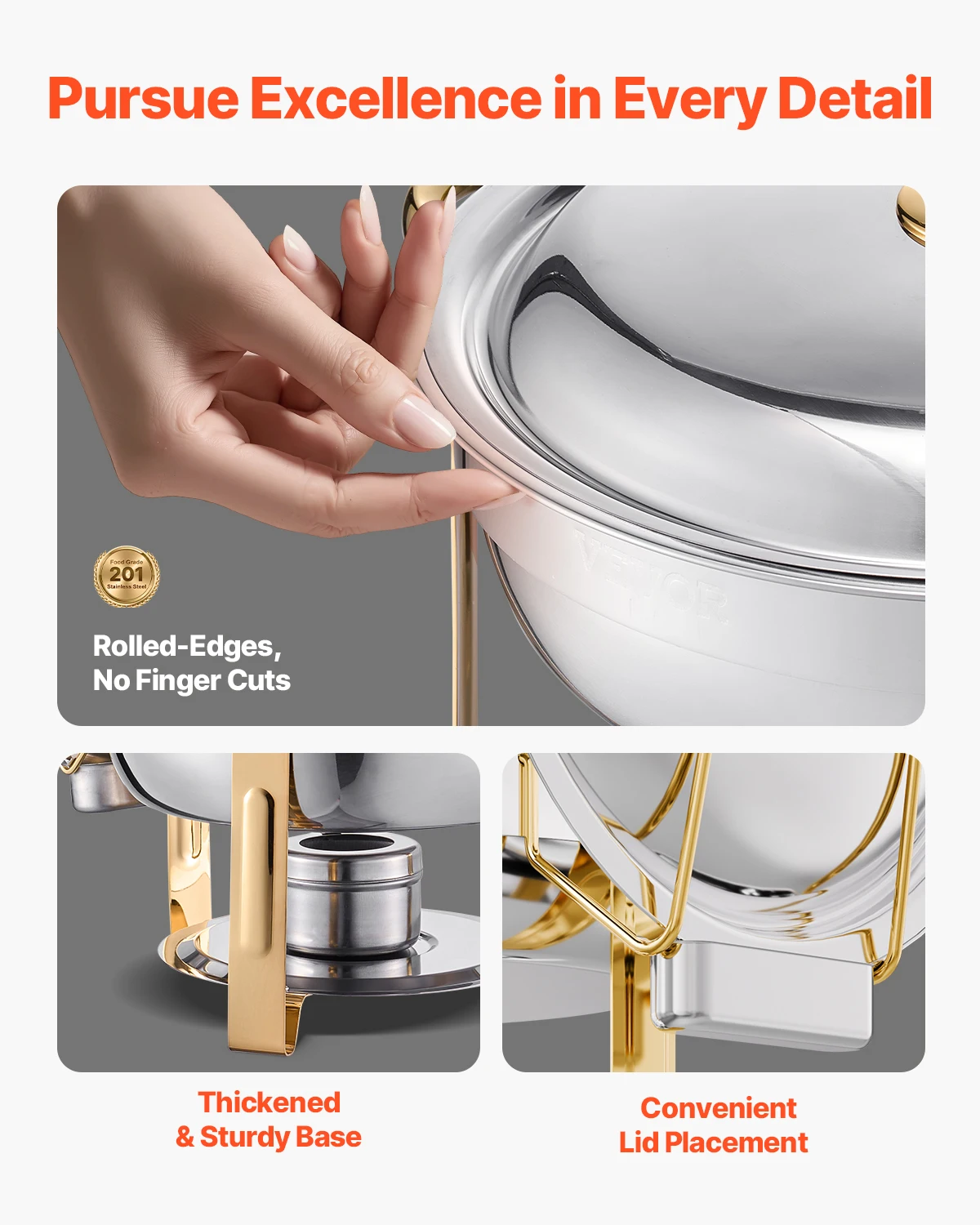 4 Pack Chafing Dish Buffet Set Stainless Steel Chafer w/4 Full Size Pan Round Catering Warmer Server for Party Banquets - Image 4