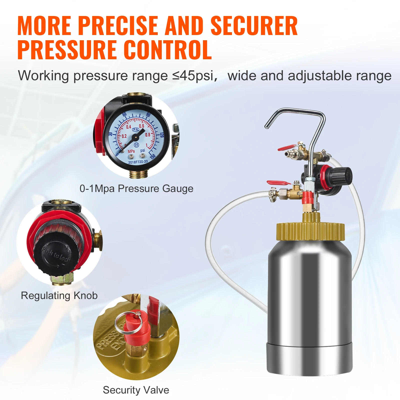 2L/0.5gal Spray Paint Pressure Pot Tank Lightweight Air Paint Pressure Pot 1.8mm Nozzle Spray Paint Gun 3m Hoses - Image 5