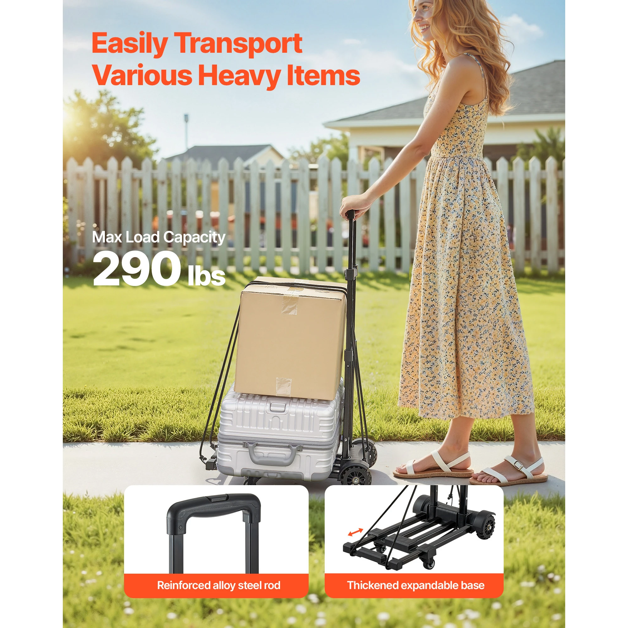 290LBS Folding Hand Truck Collapsible Luggage Cart with 4 Wheels & Expandable Base Platform Dolly for Cargo Moving - Image 2