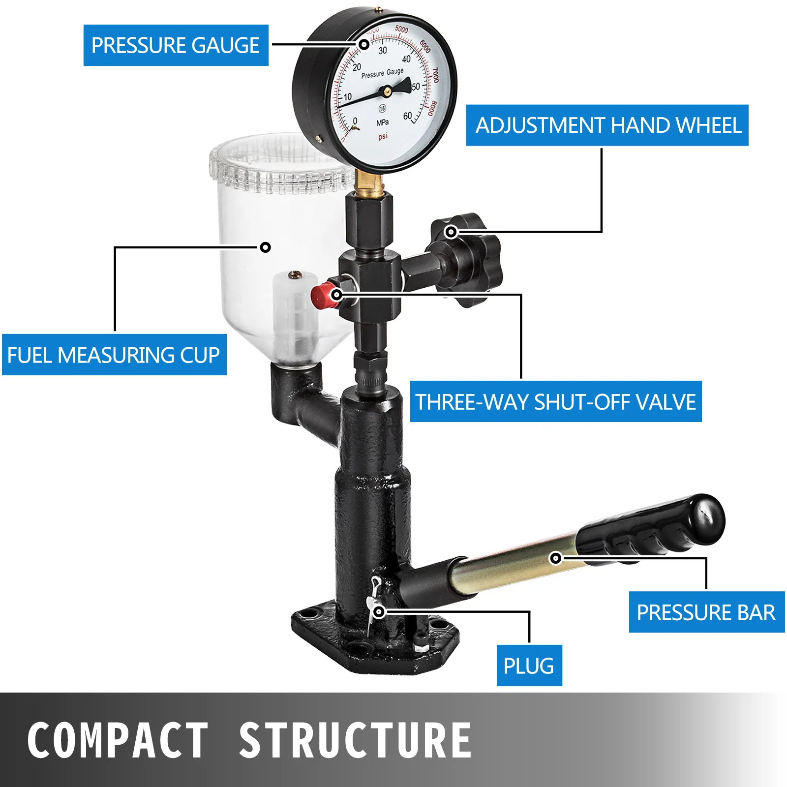 Diesel Fuel Injector Nozzles Tester with Dual Scale Gauge 6000PSI Engine Fuel Tester Repair Tool for Car Tractor Truck - Image 4