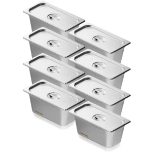 8 Pack Buffet Chafing Dishes 5.93L Gastronorm Pans Steam Table Pans Tray with Lid 6-Inch Deep Catering Food Pan