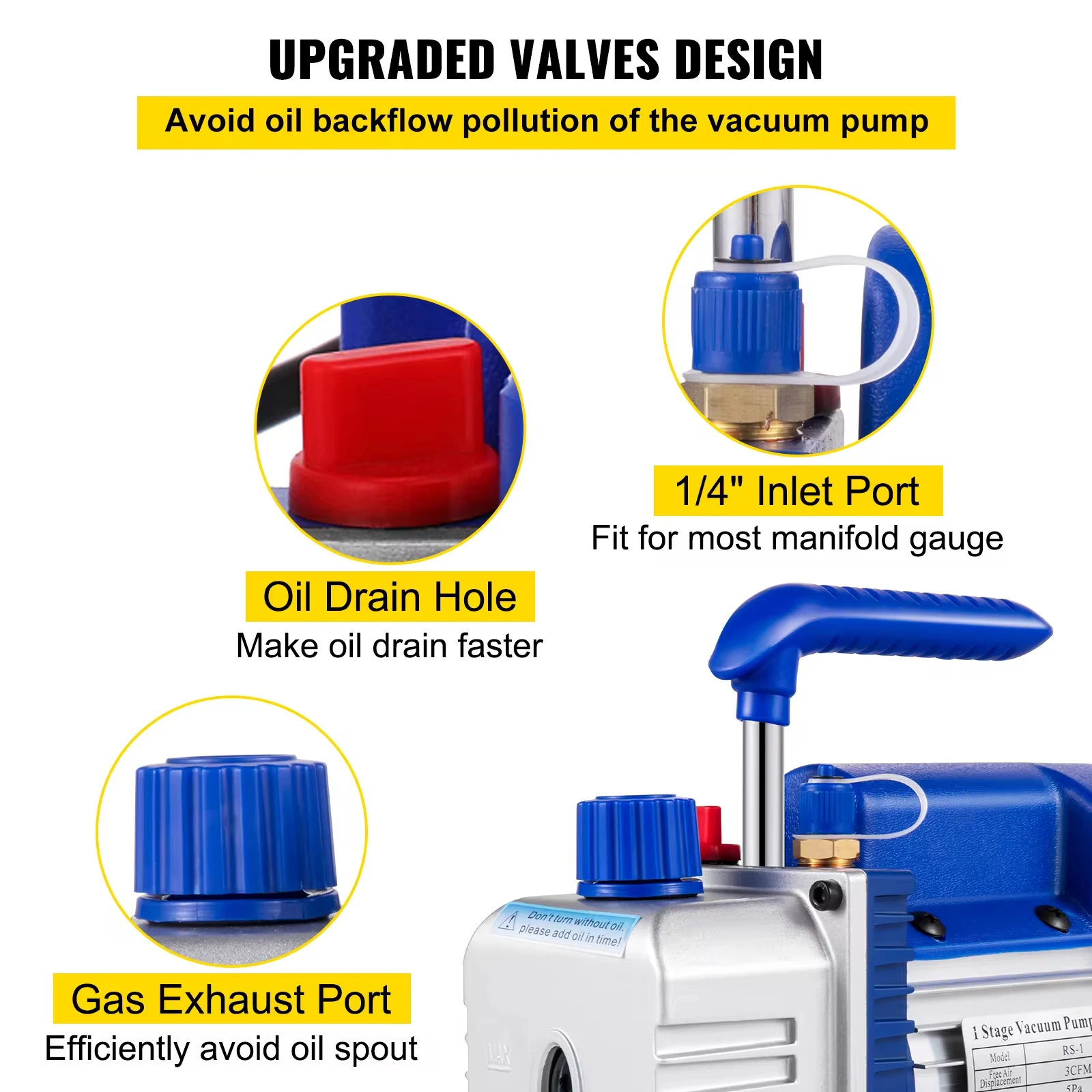 3CFM 1/4HP Vacuum Pump 1 Stage Refrigeration Vacuum Pump Refrigerant Air Conditioning HVAC Maintenance Vacuum Packaging - Image 3