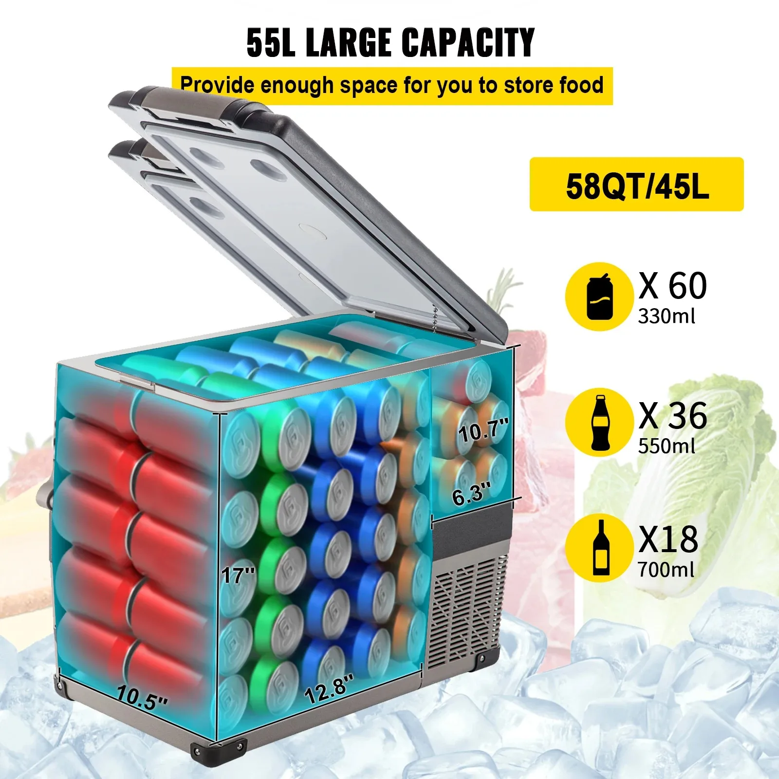 20L22L35L45L55L Car Refrigerator Mini Fridge Freezer Portable Compressor Cooler 12/24V DC 110-240V Ice Box for Camping - Image 3