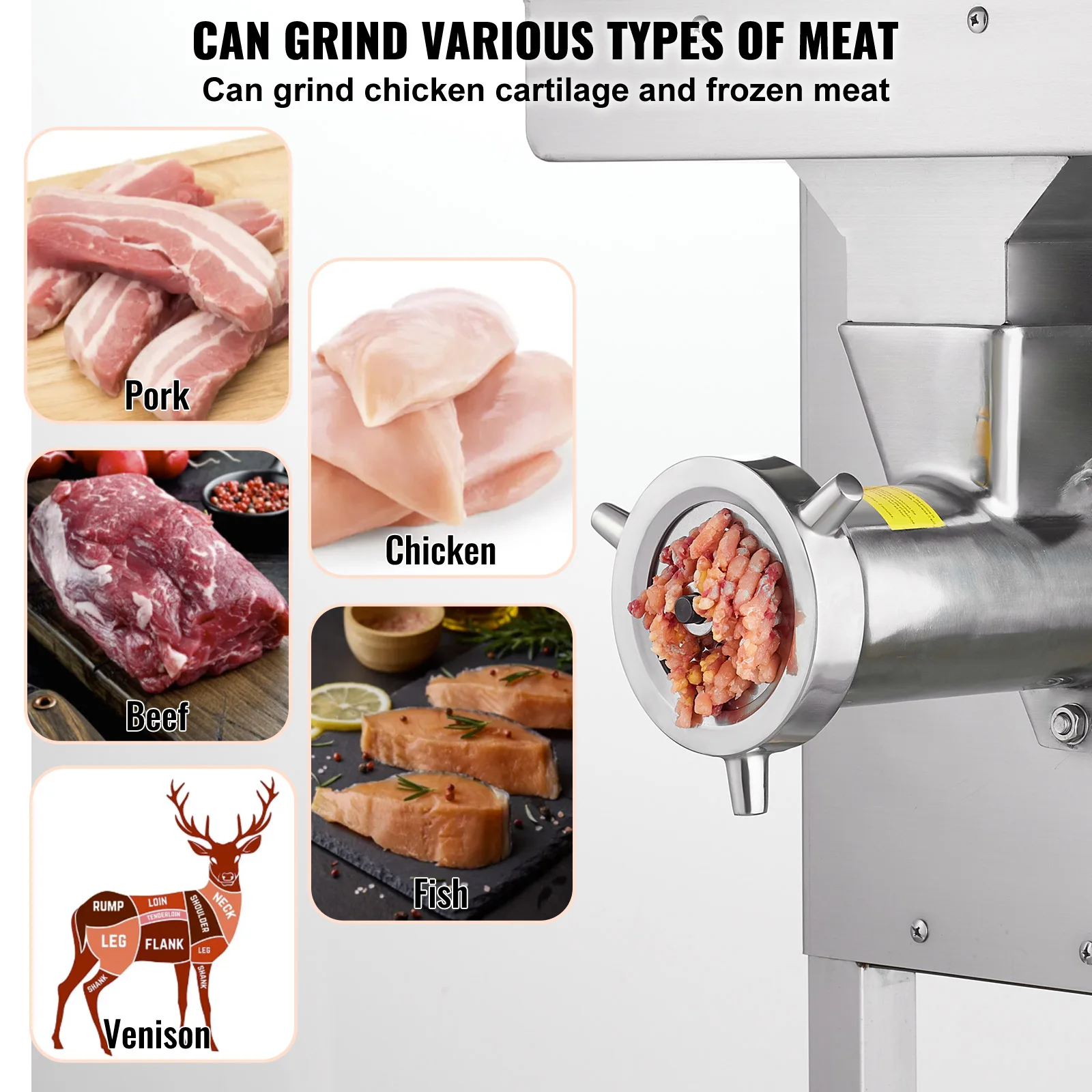 Meat Grinder 22 Lbs/Min Capacity Electric Meat Grinders w/ Blade Grinding Plate Sausage Maker for Kitchen Home Use - Image 3