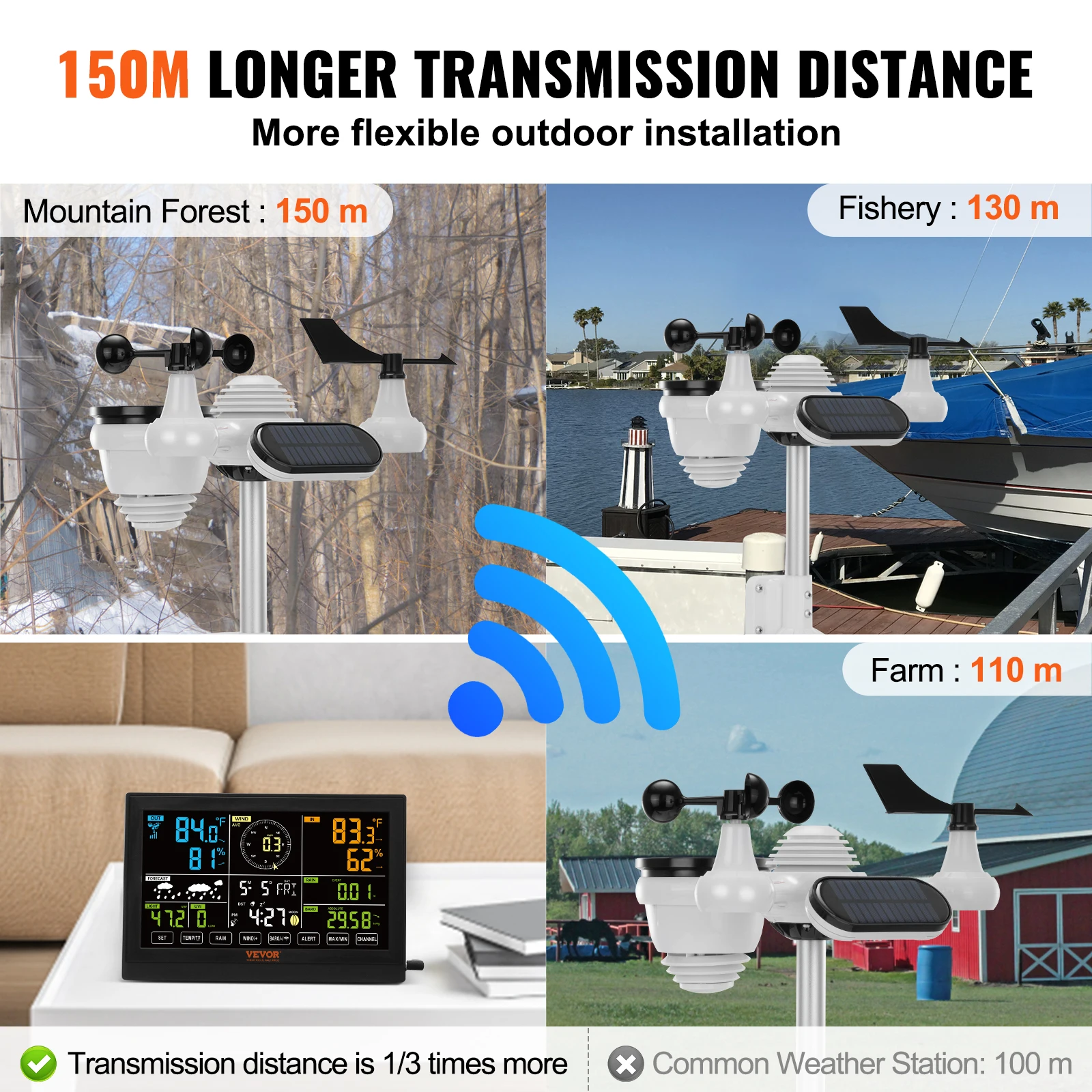 7-in-1 Wireless Weather Station 7.5in Large Color Display Digital Home Weather Station for Forecast Data, Alarm, Alerts - Image 3