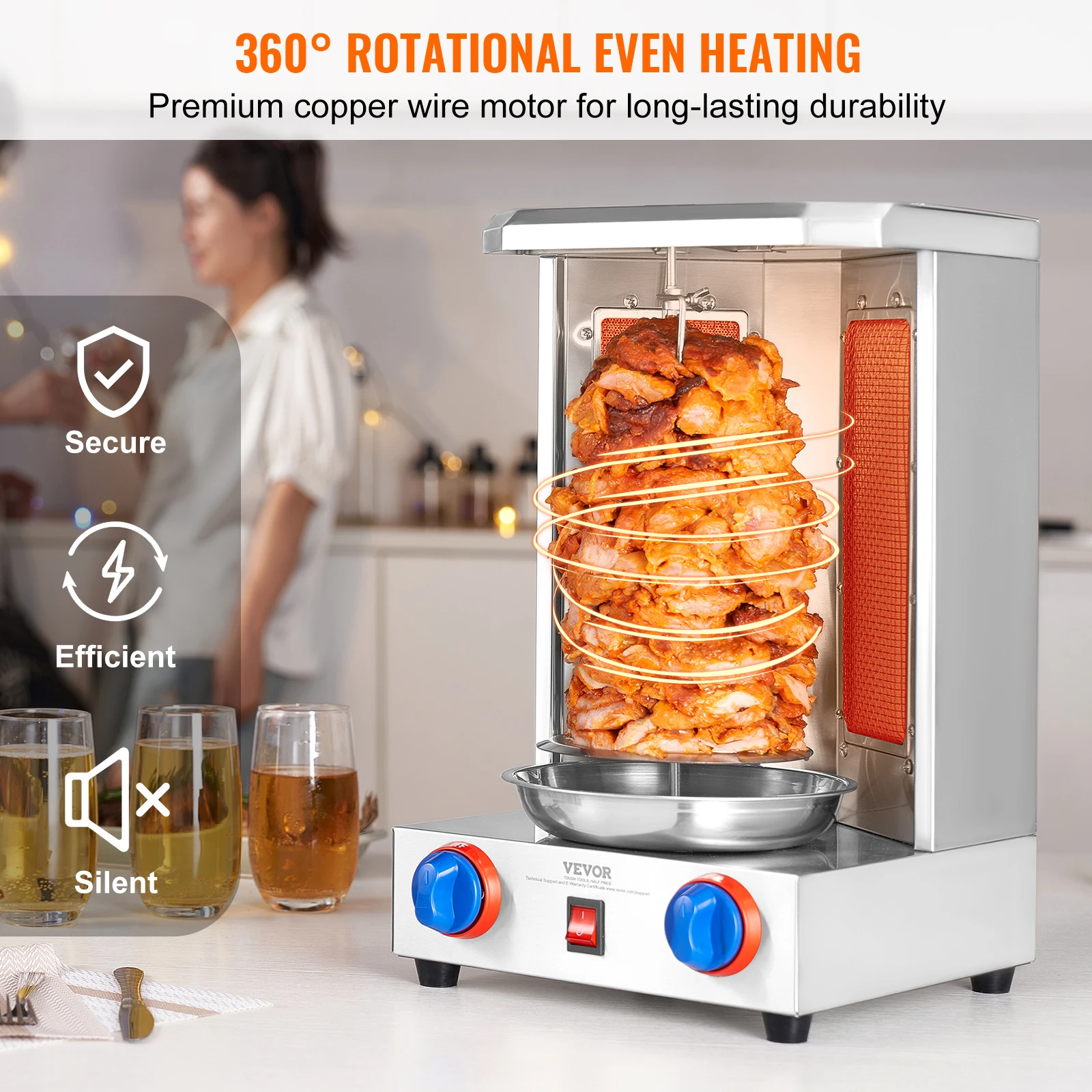Shawarma Grill Machine13 lbs Chicken Shawarma Cooker Gas Vertical Broiler Gyro Rotisserie Oven Doner Kebab for Home - Image 5